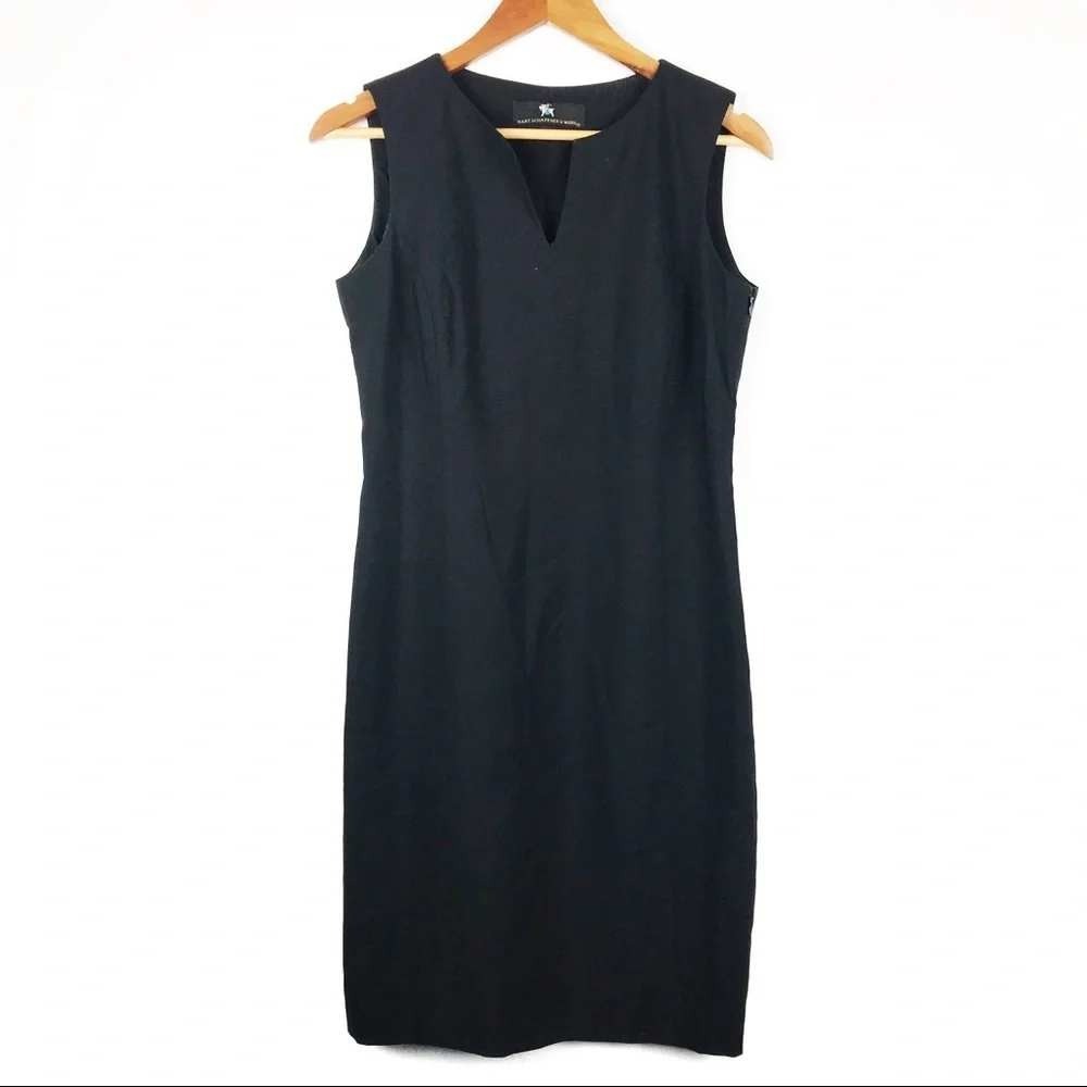 Hart Schaffner Marx Dress Womens 4 Black Worsted Wool Sheath Sleeveless V-Neck